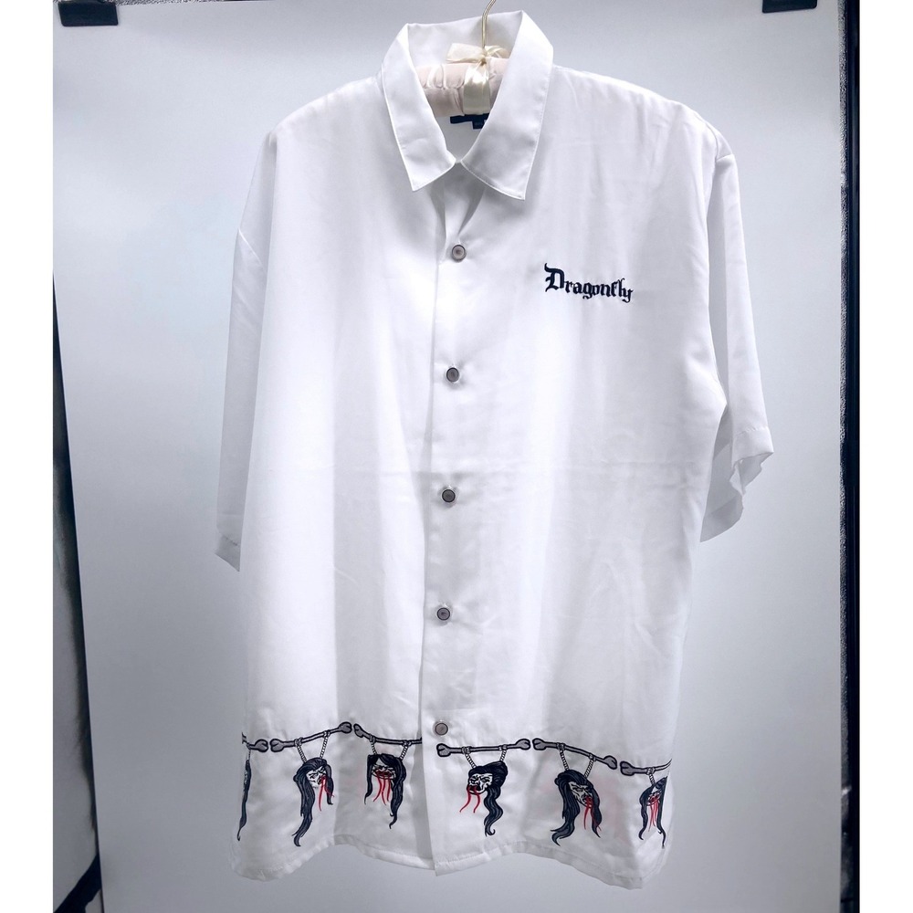 Dragonfly Roadhouse 3XL White Shrunken Head Embroidered‎ Button Down Shirt NEW